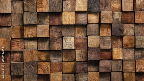 Textured Wood Cubes Abstract Background Pattern.