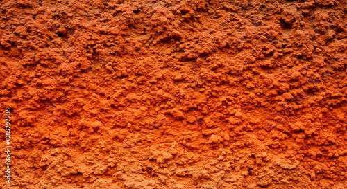 Close-up of textured, reddish-orange soil or earth with a granular appearance.