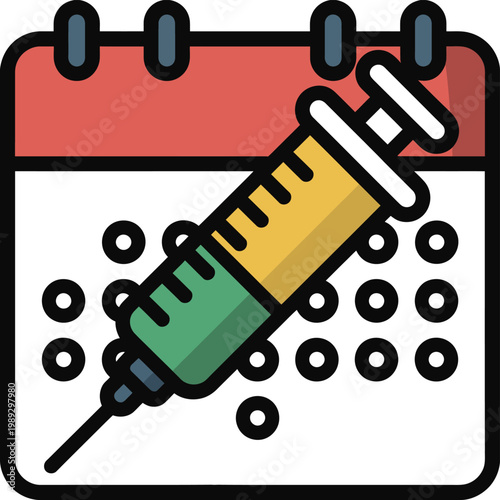 Calendar with a medical syringe icon indicates scheduled vaccination appointments for patient.