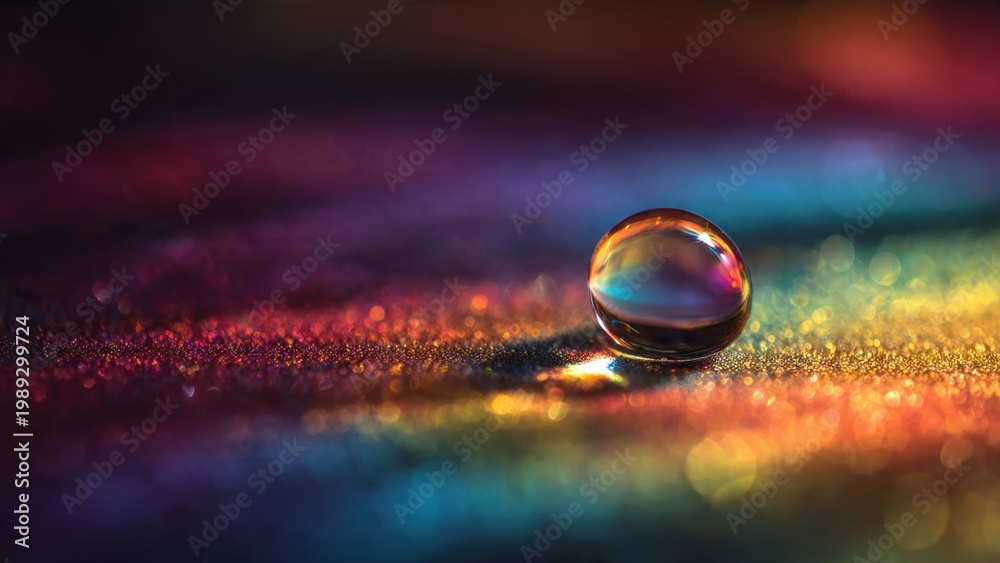 Fototapeta premium Rainbow Colored Water Droplet on Sparkling Surface