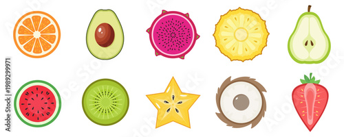 Colorful Fruit Slice Vector Icon Set