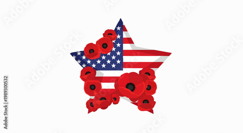 Symbolic Remembrance A Star Embellished with Poppies, Representing Patriotism and Sacrifice