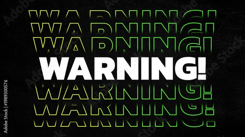 Warning Bold Typography Animation Gradient Outline On Black Texture Background