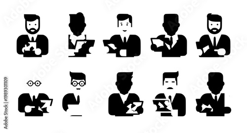 Cartoon diverse businessmen with tablets colorful vector illustration set isolated on white 