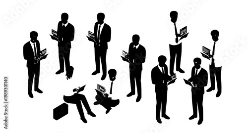 Professional diverse businessmen with tablet computers corporate vector illustration set isolated on 