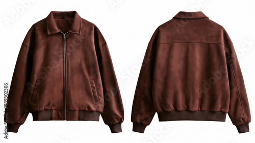 Schilderij op canvas Brown jacket Mockup displayed from front and back on white background