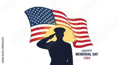 Patriotic tribute to servicemen and servicewomen, depicted with a saluting soldier and the proud American flag, honoring their sacrifice and national dedication