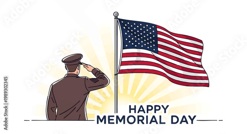 Stylized illustration of a dedicated soldier saluting the national flag, symbolizing remembrance, respect, and gratitude for service and sacrifice