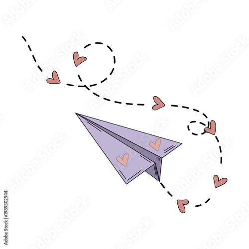 Purple Paper Airplane with Heart Flying Trail