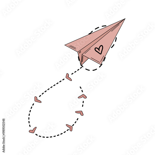 Pink Paper Plane with Heart Illustration