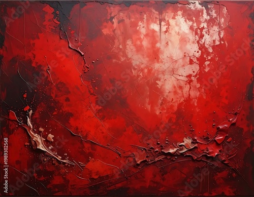 Abstract Textured Oil Painting Background In Vivid Red And Crimson Tones With Thick Impasto Brushstrokes And Dramatic Contrast