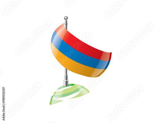 Highly detailed of waving Armenian flag with metallic pole and subtle shadow effects for print