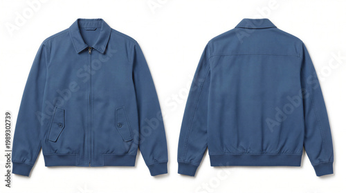 Blue jacket Mockup displayed from front and back on white background