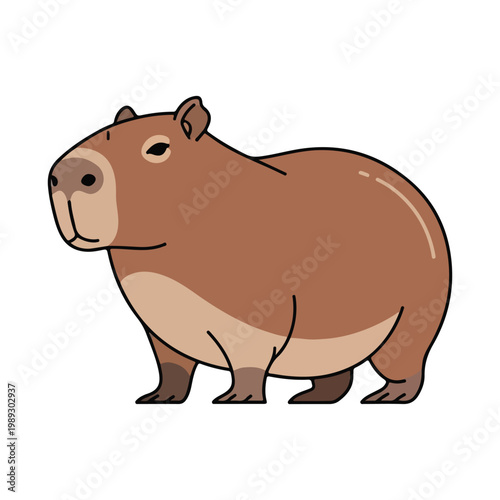 Capybara illustration sitting on white background with minimalist vector style.