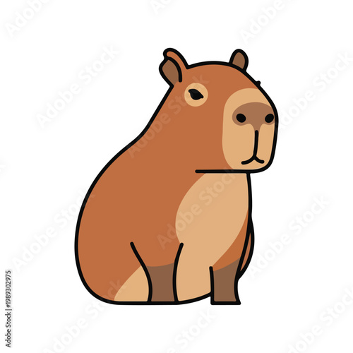 Capybara illustration sitting on white background with minimalist vector style.