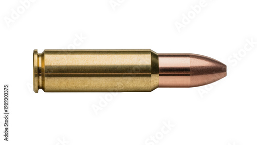 Konstfotografi Golden brass bullet casing with copper projectile, isolated on transparent backg