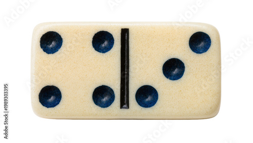 Foto Cream colored domino with blue dots and black line, isolated on transparent back