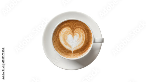 Cuadro en lienzo White ceramic cup of latte with heart art, isolated on transparent background