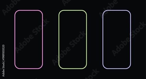 Neon Mobile Phone: Futuristic digital display, perfect for technological concept. Captures the essence of modern innovation with glowing outline and cool aura.