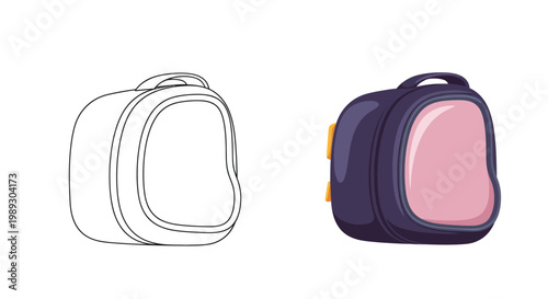 Professional vector illustration of a modern pet carrier backpack in both line art and color