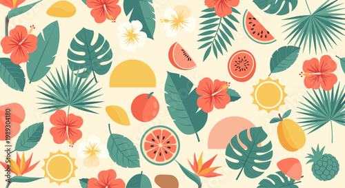 A vibrant and cheerful illustration evoking a sunny, tropical paradise, perfect for summer marketing, website design, or bringing a touch of warmth to