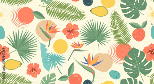 Vibrant illustration evokes a relaxed, summery vibe, perfect for marketing tropical destinations, healthy eating campaigns, or social media content.