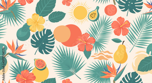 Vibrant tropical foliage evokes a feeling of warmth and relaxation, ideal for marketing materials promoting travel, wellness, or a summery lifestyle.