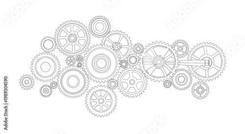 Interlocking Gears Vector Illustration. Complex Mechanical System or Industrial Process Concept. Teamwork, Connection, Engine Design.