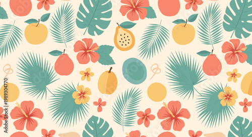 Vibrant tropical illustration evokes a joyful, carefree mood. Perfect for summer marketing, travel branding, or adding a touch of paradise to any desi