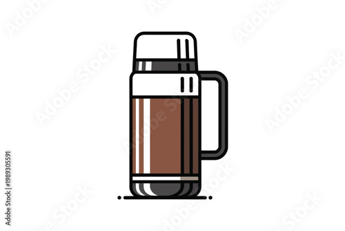 Thermos bottle for keeping beverages hot stands isolated on a plain background for commercial.