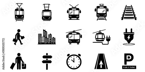 Modern Tram Streetcar Silhouette Vector - Urban Light Rail Transit Icon