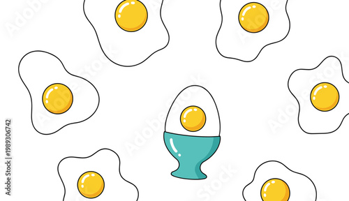 Fried Egg and Boiled Egg in Egg Cup Vector Icon Set for Breakfast, Food, and Kitchen Design Projects