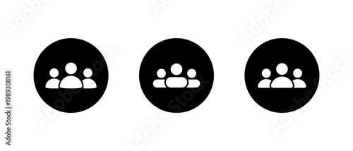Group people icon in black circle. Teamwork and collaboration symbol. Team community sign