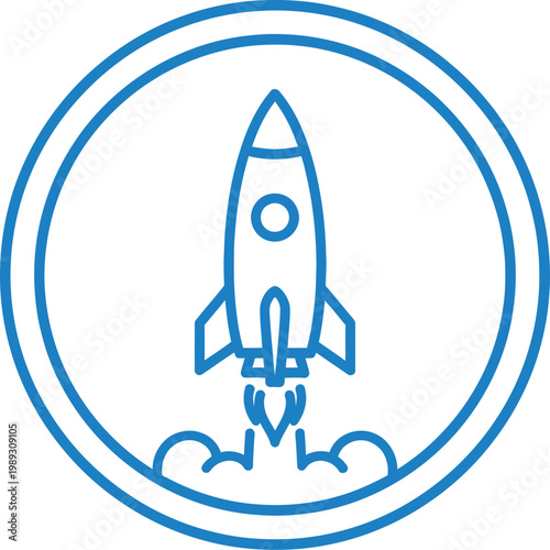 Dynamic rocket launch icon symbolizing startup success, rapid progress, and innovative project initiation for business and technology