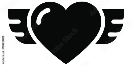 Silhouette of heart with wings symbolizing love and freedom
