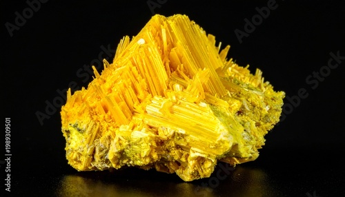 Vibrant Yellow Orpiment Crystal Cluster Specimen Isolated on Black Background