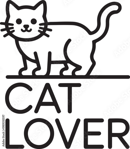 Cute Cat Silhouette Line Art – Minimalist Feline Icon with Modern Typography
