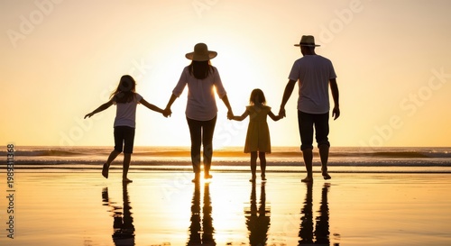 Happy family beach sunset. Children vacations. daughter mother father. enjoying road trip the summer holidays.Parents and children are sitting on a hatchback with a sea background