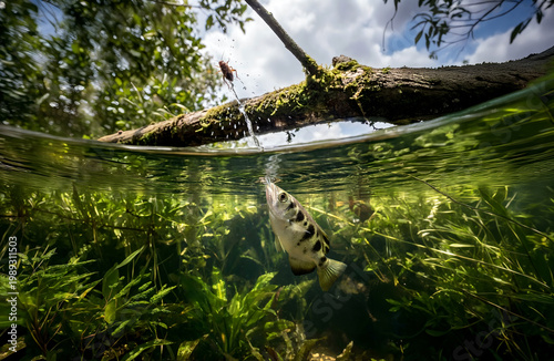  Archer fish predation technique of shooting down land-based insects and other small prey with jets of water 