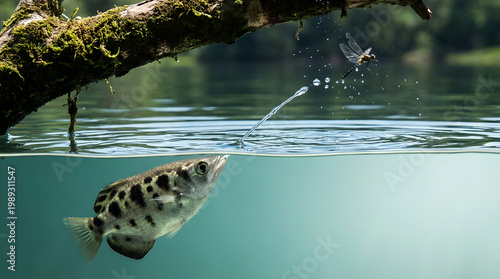  Archer fish predation technique of shooting down land-based insects and other small prey with jets of water 