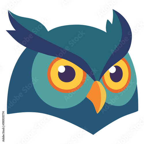 Blue owl head icon representing night owl chronotype. Illustration of nocturnal bird character for sleep cycle concept. Creative flat design graphic for biology and lifestyle theme