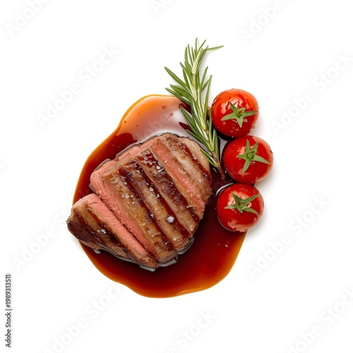 grilled steak with vegetables isolated background