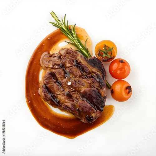 grilled steak with vegetables isolated background