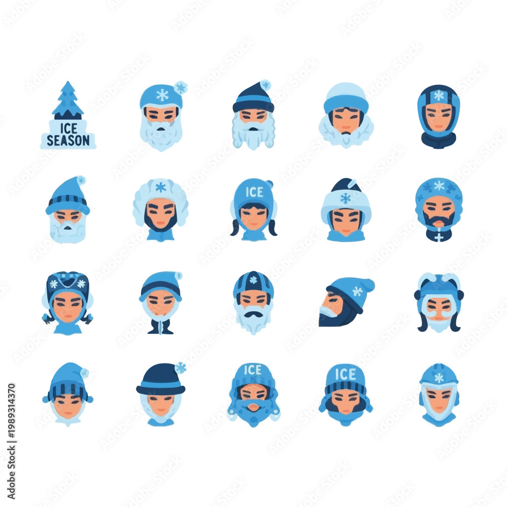 Fototapeta premium Cartoon people wearing winter clothing.