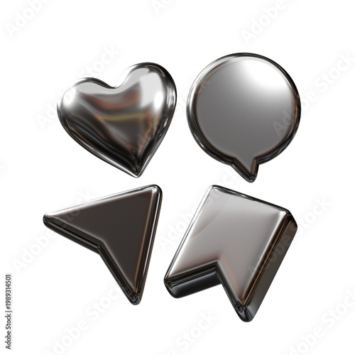 Photos 3d icon chrome metallic social media engagement