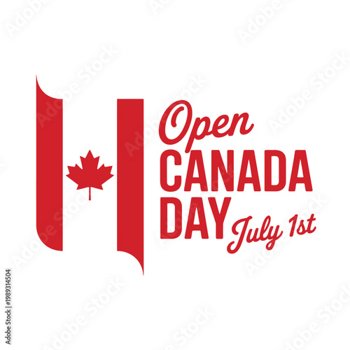 Canada Day symbol celebrates the national holiday with a maple leaf and decorative calligraphy.
