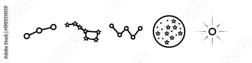 Clean Linear Astronomy Icons of Constellations and Celestial Bodies