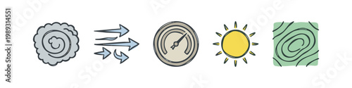 Muted Color Hand Drawn Weather and Climate Icons