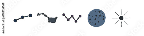 Muted Color Hand Drawn Astronomy and Space Icons