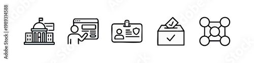 Linear Government Politics and Civil Identity Icons Set